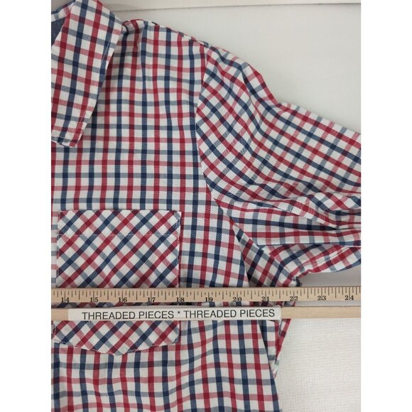 Tommy Hilfiger Popover Shirt Womens XL Red Blue Gingham Plaid Adjustable Sleeve - Picture 10 of 10
